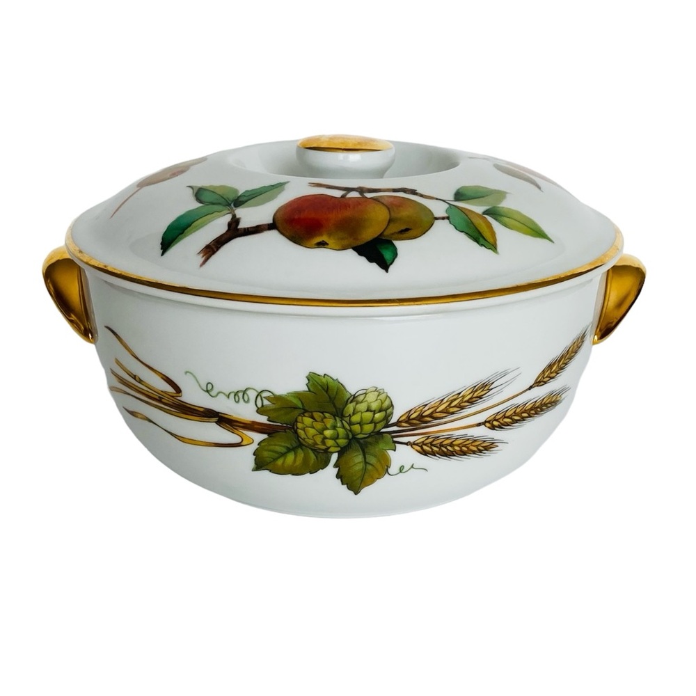 Royal Worcester Evesham Gold Round Covered Casserole Bowl Dish 1 Quart England